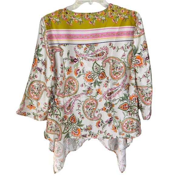 2/$30 Zara Woman Multi-Colour Printed Paisley Top Blouse Size Large - Picture 9 of 14